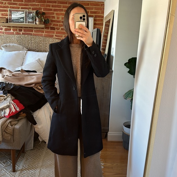 Zara felt texture wool blend coat peacoat jacket black small 8431/102 - Picture 10 of 16